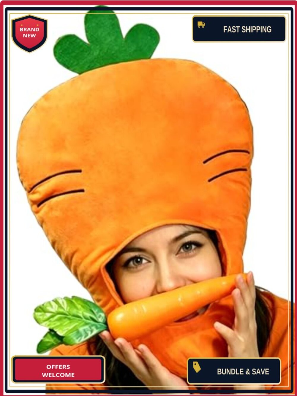 Plush Carrot Hat Mask Adult Halloween Christmas Costume One Size